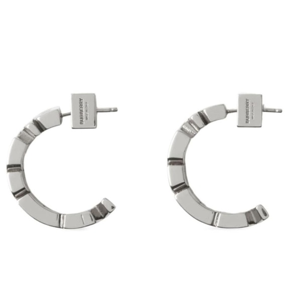 NWT BURBERRY Palladium-plated graphic logo hoop earrings - Picture 4 of 7